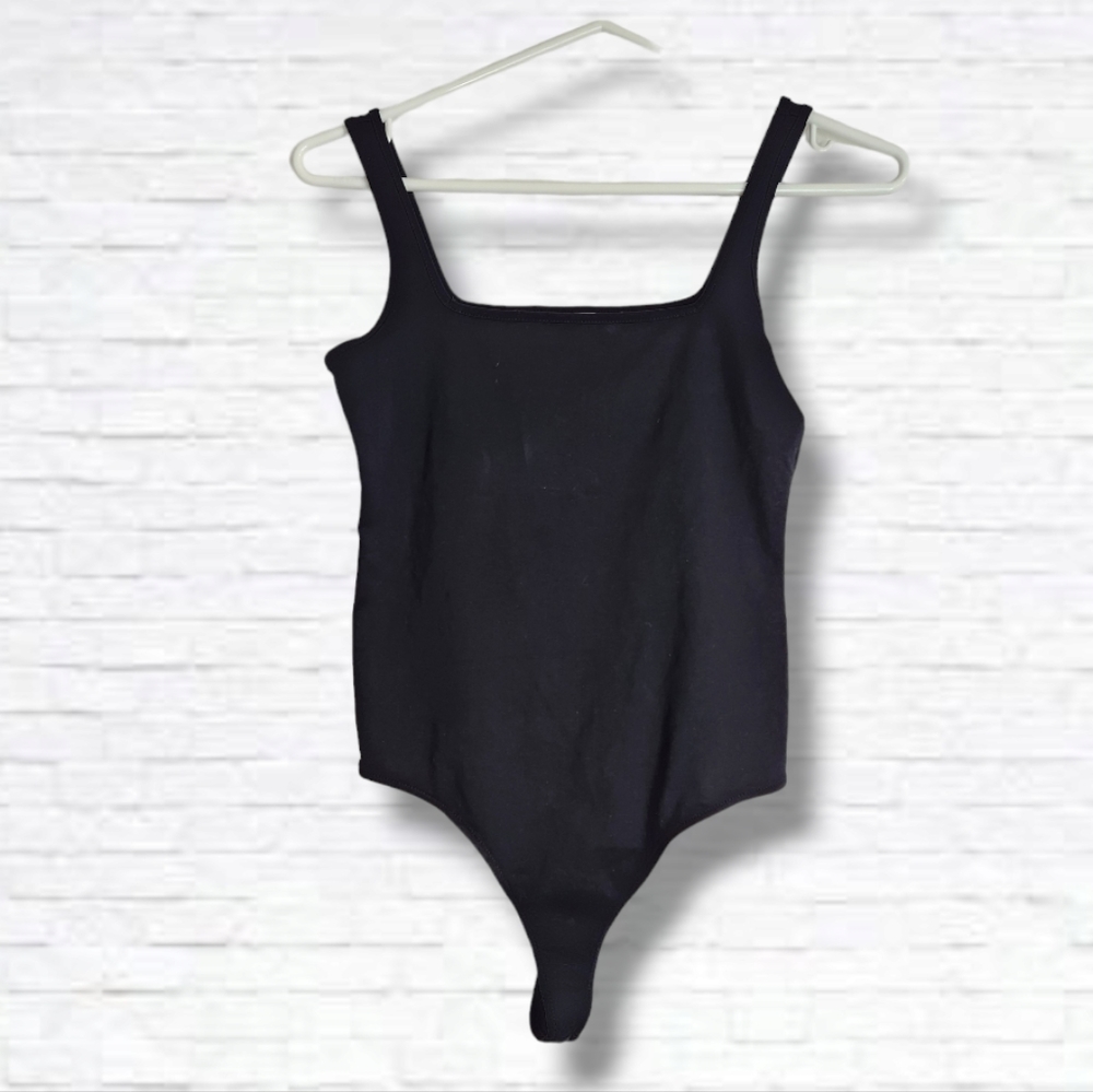 bp Black Square Neck Ribbed Bodysuit